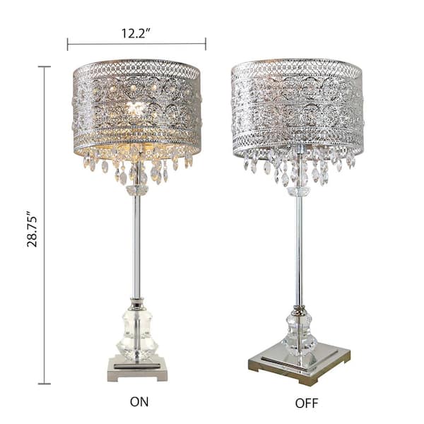 Brielle 28.75 in. Silver Table Lamp with Polished Nickel and Crystal Shade