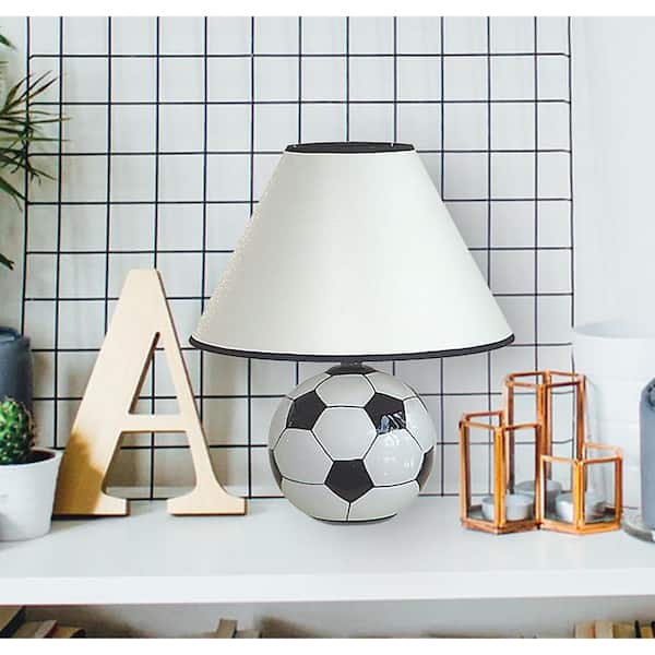 12 in. Multi-colored Ceramic Soccer Ball Table Lamp