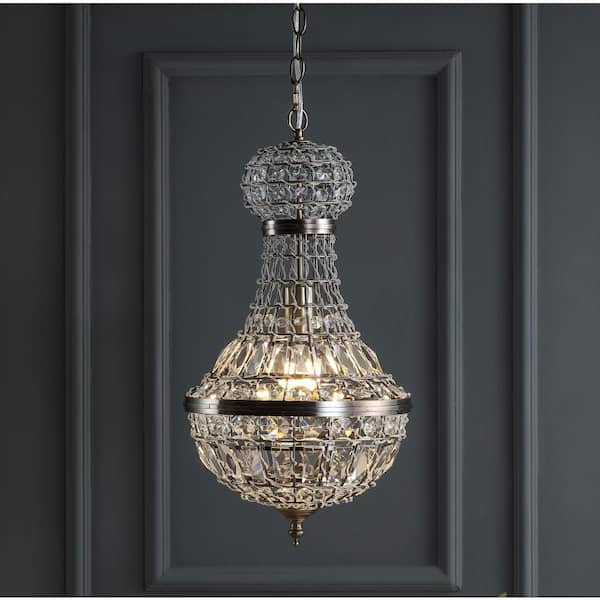 Regina 12 in. 1-Light Antique Brass Crystal/Metal Empire LED Chandelier
