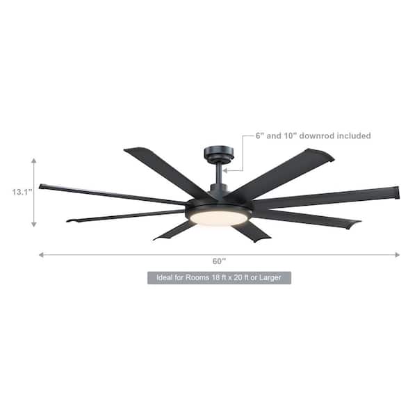 Kaitylyn 60 in. Matte Black Downrod Mount LED Ceiling Fan with Light and Remote Control