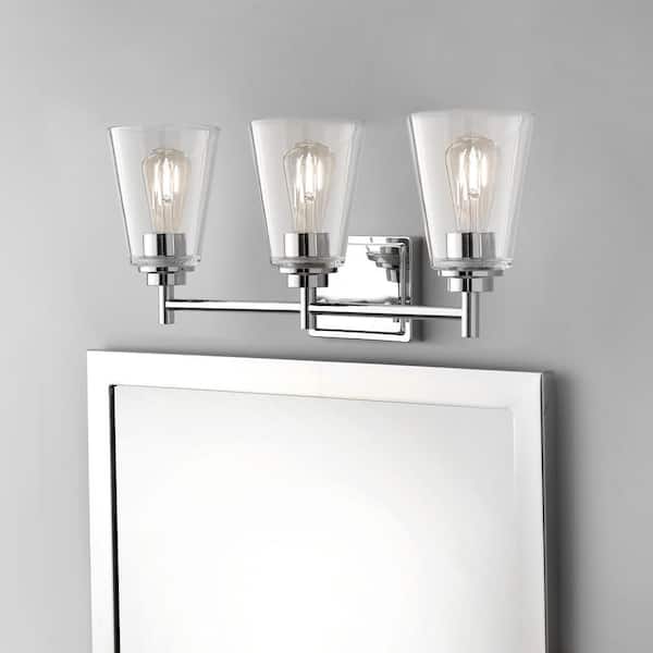 Wakefield 22 in. 3-Light Chrome Modern Vanity with Clear Glass Shades