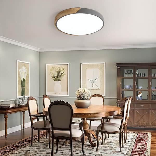 Lumin 19.7 in. 1-Light Wood and Gray Finish Dimmable Integrated LED Flush Mount for Bedroom Kitchen Living Room (6000K)