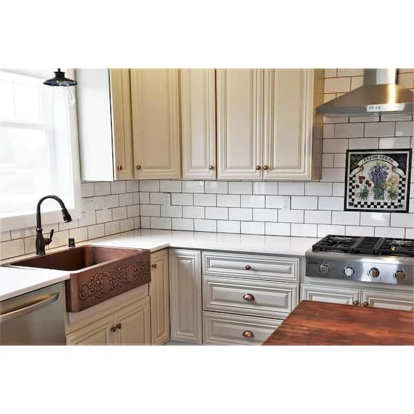 Ganku 33 in. Undermount Farmhouse Single Bowl 16 Gauge Antique Copper Kitchen Sink with Scroll