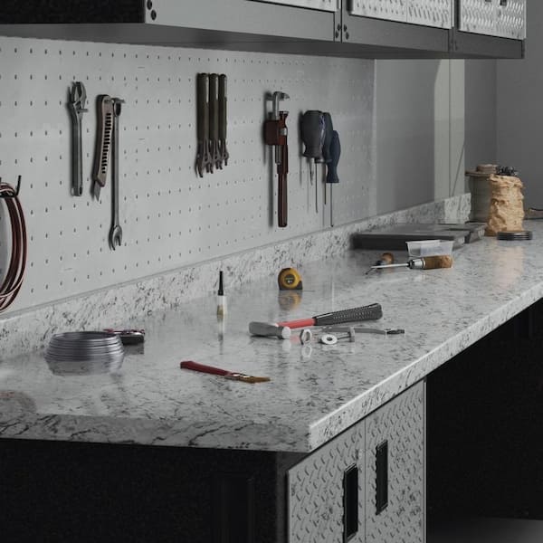 6 ft. Straight Laminate Countertop Kit Included in Textured White Ice Granite with Eased Edge and Backsplash