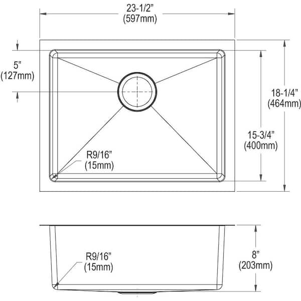 Crosstown Undermount Stainless Steel 24 in. Single Bowl Kitchen Sink with Bottom Grid and Drain