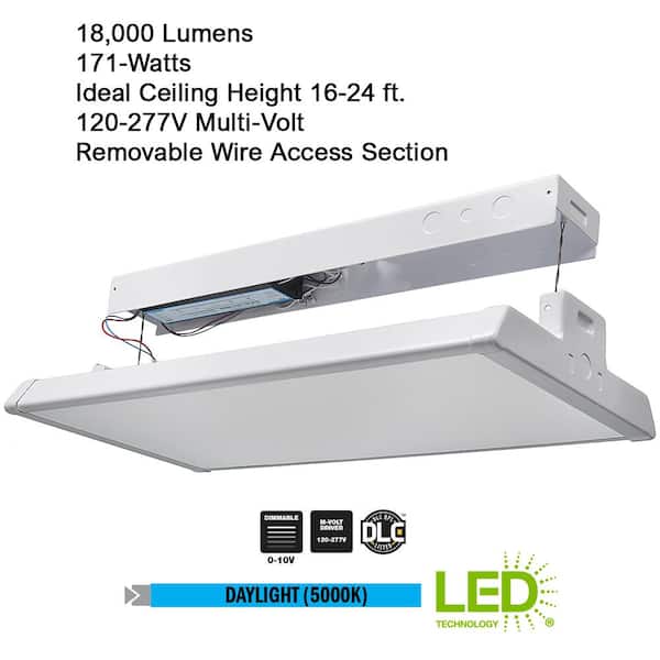 2 ft. 400-Watt Equivalent 18,000 Lumens 171-Watts Integrated LED Dimmable White High Bay Light 120-277 Volt 5000K