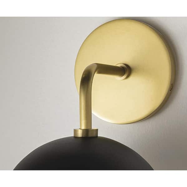 Renee 1-Light Aged Brass/Black Wall Sconce with Opal Glossy Shade