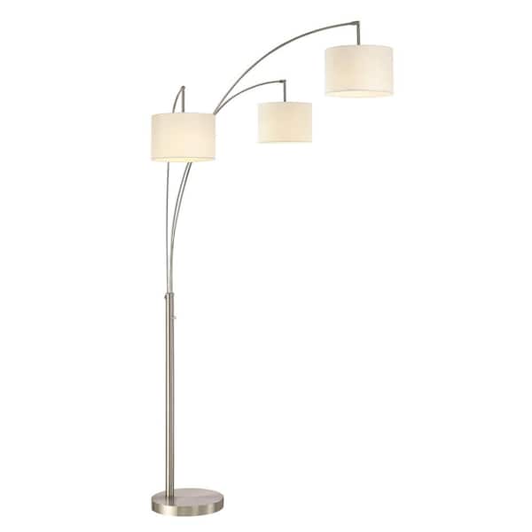 Lumiere Modern LED 3-Arc 80 in. Brushed Steel Floor Lamp with Dimmer