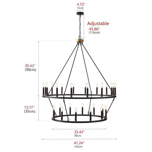 28-Light Black Wagon Wheel Chandelier 2 Tier Large Farmhouse Round Industrial Ceiling Hanging Light