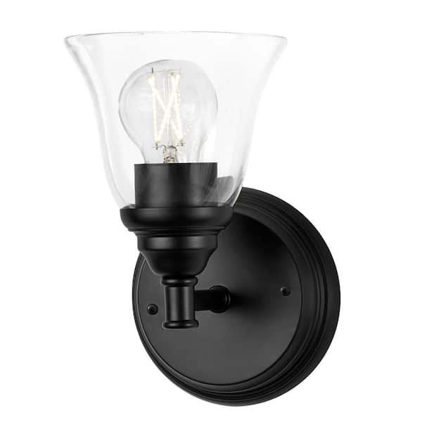 Marsden 5.5 in. 1-Light Matte Black Transitional Wall Sconce with Clear Glass Shade