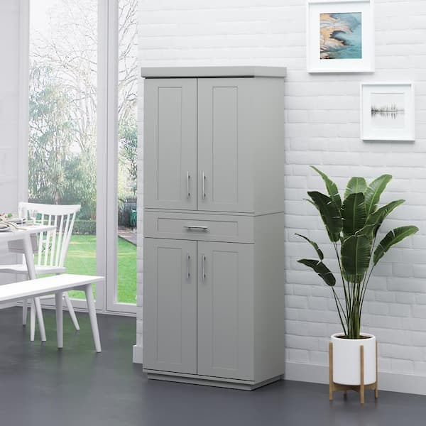 Grey Panel Stock Freestanding Kitchen Cabinet with Doors ( 30 in. W x 15.75 in. D x 72 in. H), Ready to Assemble