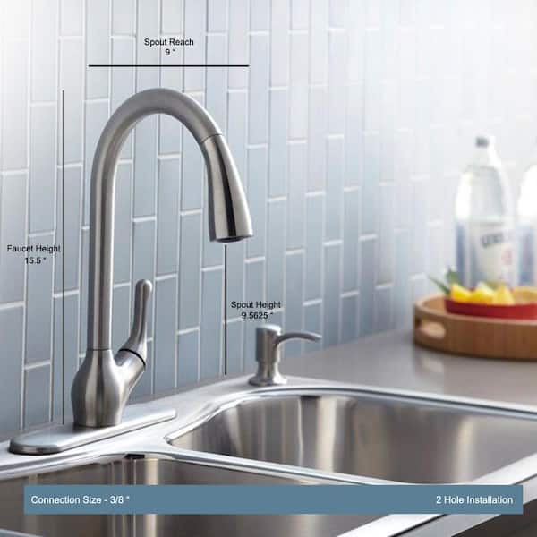 Barossa Single-Handle Pull-Down Sprayer Kitchen Faucet with Soap/Lotion Dispenser in Vibrant Stainless