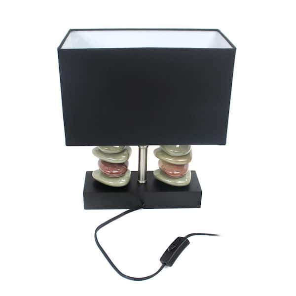 Monterey 14.5 in. Rectangular Dual Stacked Stone Ceramic Table Lamp with Black Shade