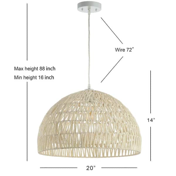Campana 20 in. Woven Rattan Dome LED Pendant-Light, Cream