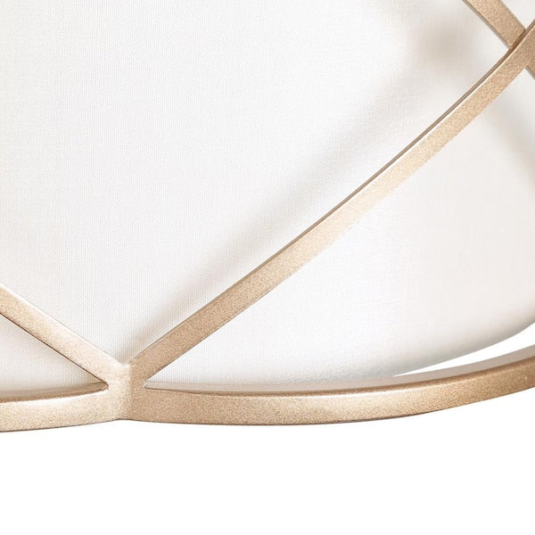 Gold Drum Bedroom Chandelier, 3-Light Modern Farmhouse Cage Chandelier Pendant Light with Fabric Shades