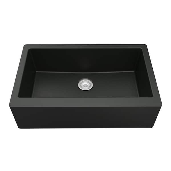 Farmhouse/Apron-Front Quartz Composite 34 in. Single Bowl Kitchen Sink in Black
