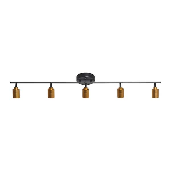 4 ft. 2450 Lumens Black and Brass Modern LED Track Light, 7-Watt 5-Bulb Fixed Rail with Rotating Heads, 3000K