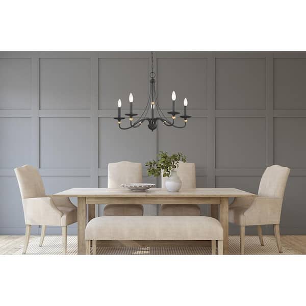 Westchester County 5-Light Sand Black with Skyline Gold Leaf Chandelier