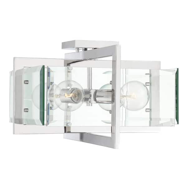 Ethan 16.5 in. 4-Light Polished Nickel Semi Flush Mount Ceiling Light with Clear Beveled Glass Shade