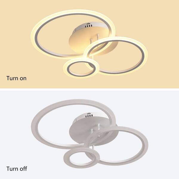 26 in. 1-Light Integrated LED Semi-Flush Mount Modern Design 3 Acrylic Circle Ring Ceiling Light