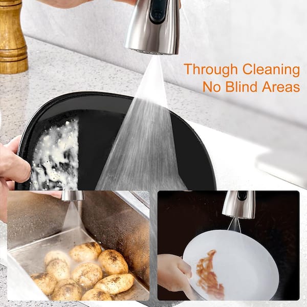 Single Handle Pull Down Sprayer Kitchen Faucet with Deckplate Included in Brushed Nickel