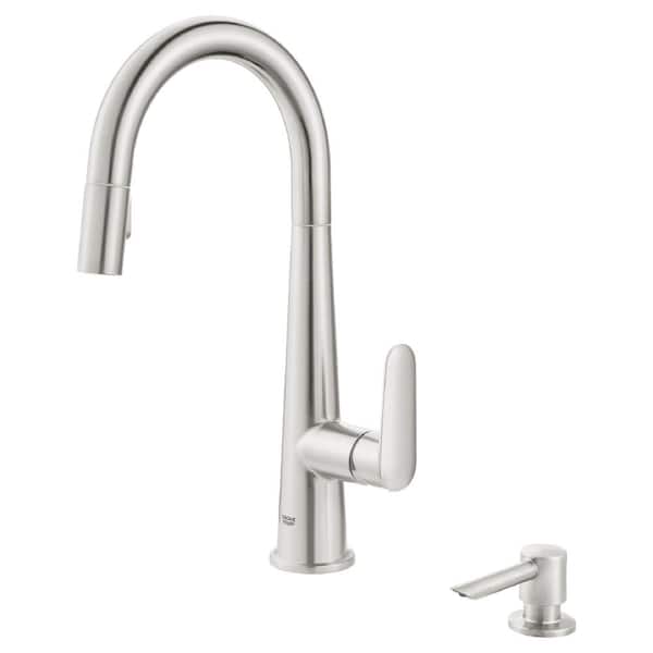 Veletto Single-Handle Pull-Down Dual Sprayer Kitchen Faucet with Soap Dispenser in SuperSteel InfinityFinish