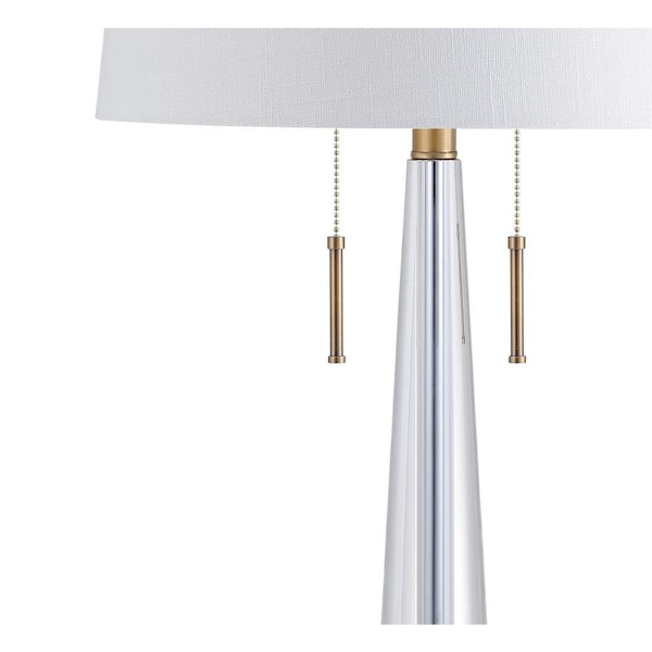 Zoe 29.5 in. 2-Light Clear/Brass Gold Crystal Table Lamp