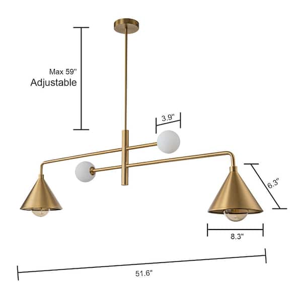 Hazel 4-Light Brass Modern Linear Island Chandelier with Glass Shades