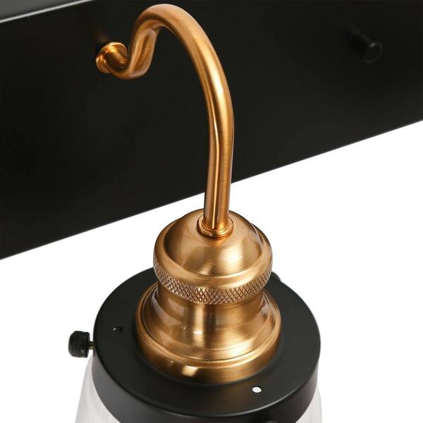 Modern Farmhouse Bathroom Wall Sconce, 4-Light Black and Brass Transitional Bell Vanity Light with Clear Glass Shades