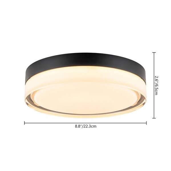 Geren 8.8 in. 23.5-Watt Modern Round Matte Black Integrated LED Flush Mount Light with Frosted Clear Glass Shade