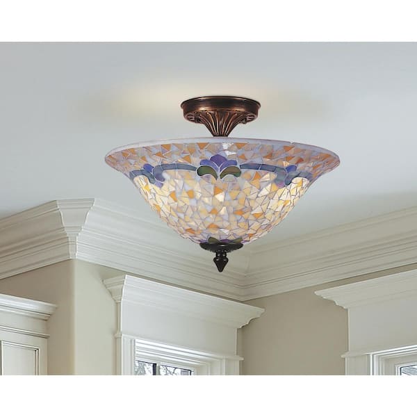 Johanna Mosaic 3-Light Antique Brass Finish Semi-Flush Mount