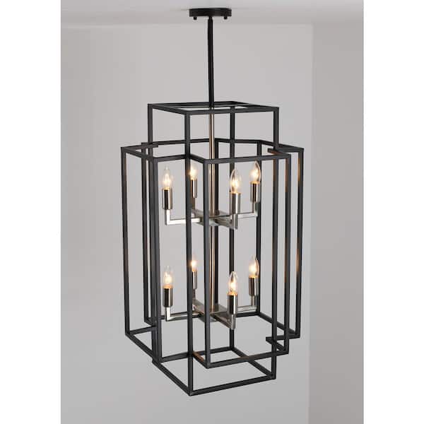 8-Light Black Industrial Candle Style Rectangle Chandelier Kitchen Island Hanging Lights