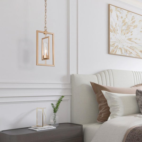 Modern Gold Kitchen Pendant Light, 1-Light Brass Dining Room Chandelier Pendant Light with Clear Glass Shade