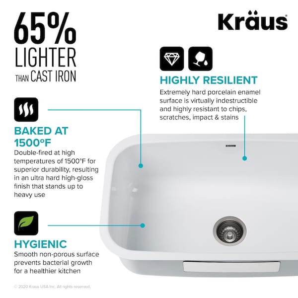 Pintura 31 1/2-inch 16 Gauge Undermount Single Bowl Enameled Steel Kitchen Sink in White