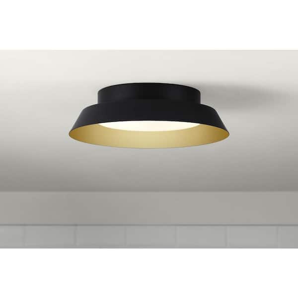 Delaney 13 in. Matte Black with Brushed Gold LED Flush Mount