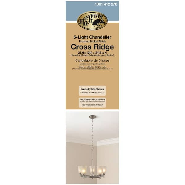 5-Light Brushed Nickel Chandelier with Frosted Glass Shades