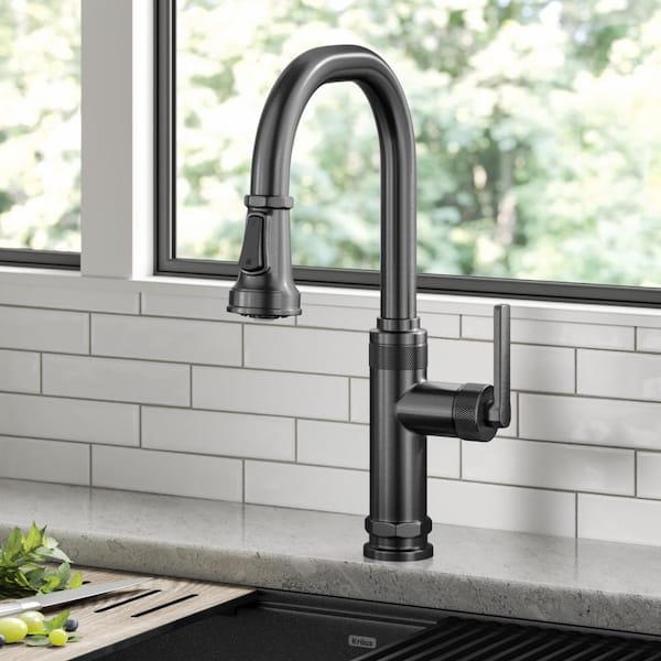 Allyn Industrial Pull-Down Single Handle Kitchen Faucet in Spot-Free Black Stainless Steel