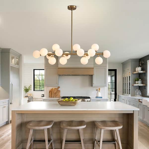 42 in. 16-Light Mid-Central Gold Chandelier Modern Kitchen Island Rectangle Linear Dining Room Light Fixture