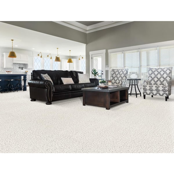 Around The World - Ivory - Beige 56.2 oz. Nylon Texture Installed Carpet