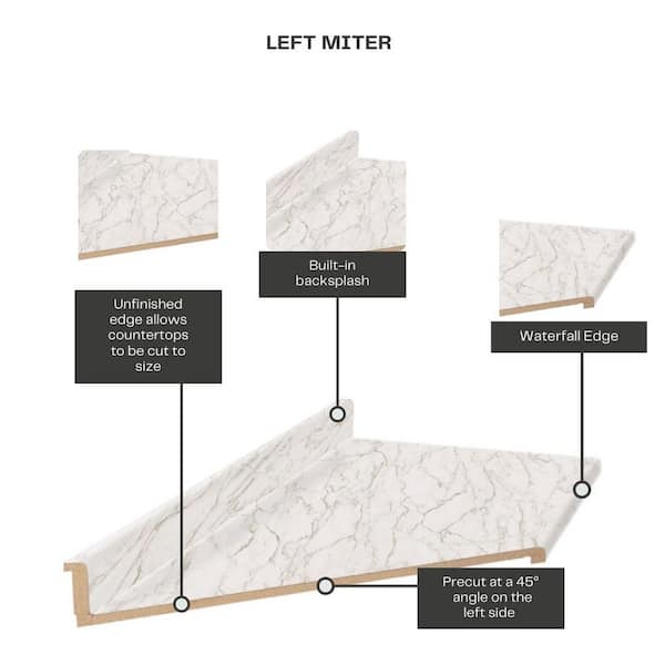 Wilsonart 10 ft. Left Miter Laminate Countertop in Textured Anzio Marble with Waterfall Edge and Integrated Backsplash