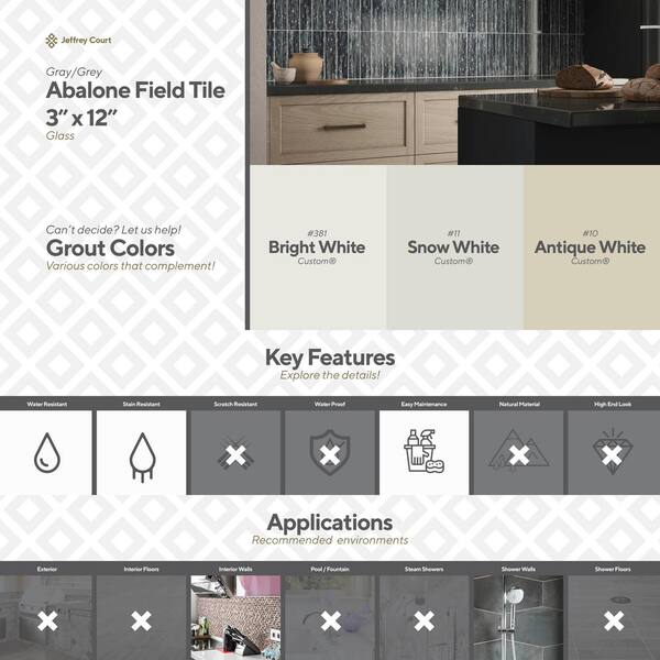 Abalone Gray 3 in. x 12 in. Glossy Glass Wall Tile (10 sq. ft./Case)