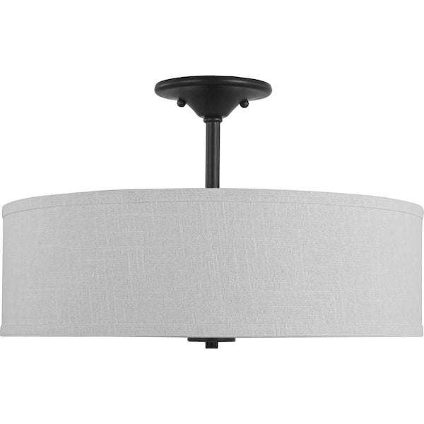 Inspire Collection 18 in. Graphite 3-Light Transitional Bedroom Ceiling Light Drum Semi-Flush Mount