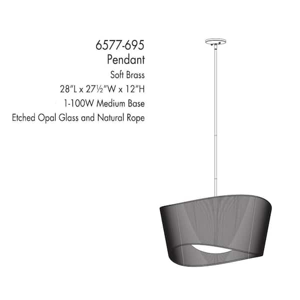 Key Largo 100-Watt 1-Light Soft Brass Shaded Pendant Light with Etched Opal Glass and Natural Rope Shade