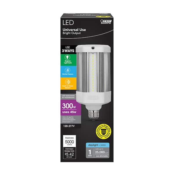 300W Equivalent Corn Cob Motion Activated & Dusk To Dawn High Lumen HID Utility LED Light Bulb Daylight 5000K (1-Bulb)