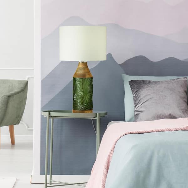 Zooey 26 in. Green Glass and Brown Wood Table Lamp