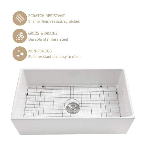 Ceramic 30 in. Single Bowl Farmhouse Apron Kitchen Sink with Strainer