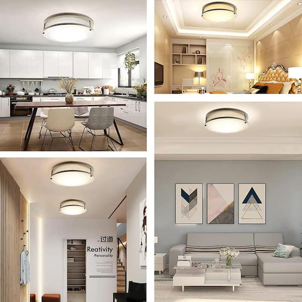 14 in. Silver LED Flush Mount 3000K/4000K/5000K Convertible Ceiling Light Fixture