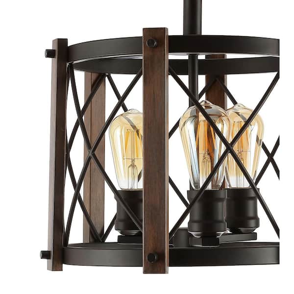 Ferme 14 in. 3-Light Iron Rustic Farmhouse LED Flush Mount, Brown/Oil Rubbed Bronze
