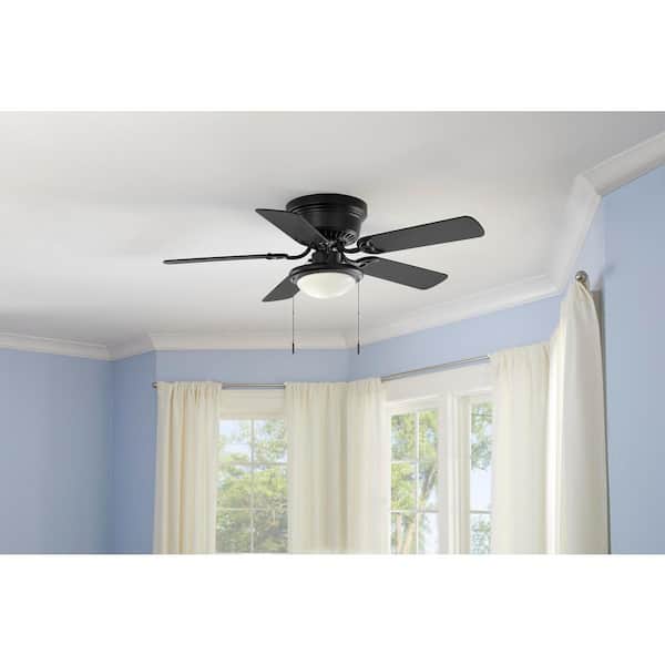 Hugger 44 in. LED Indoor Matte Black Ceiling Fan with Light Kit
