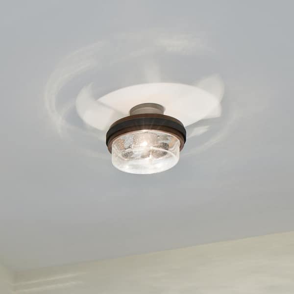 Grand Bank 12 in. 2-Light Auburn Stained Hallway Farmhouse Semi-Flush Mount Ceiling Light with Seeded Glass